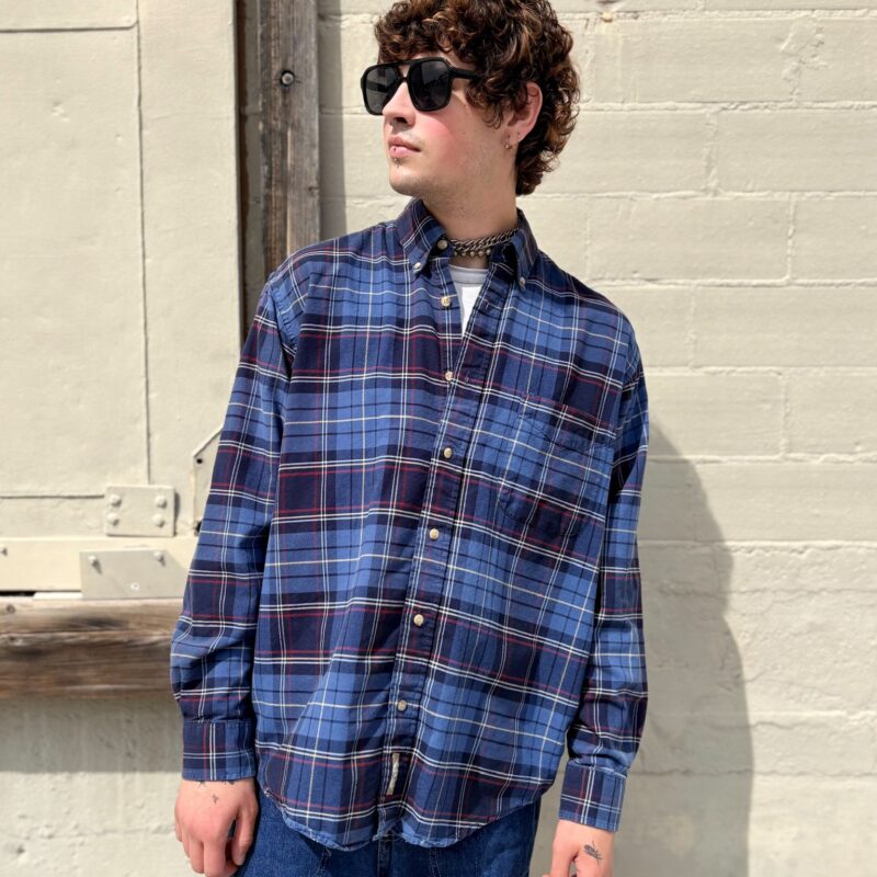 1990s blue plaid button down shirt