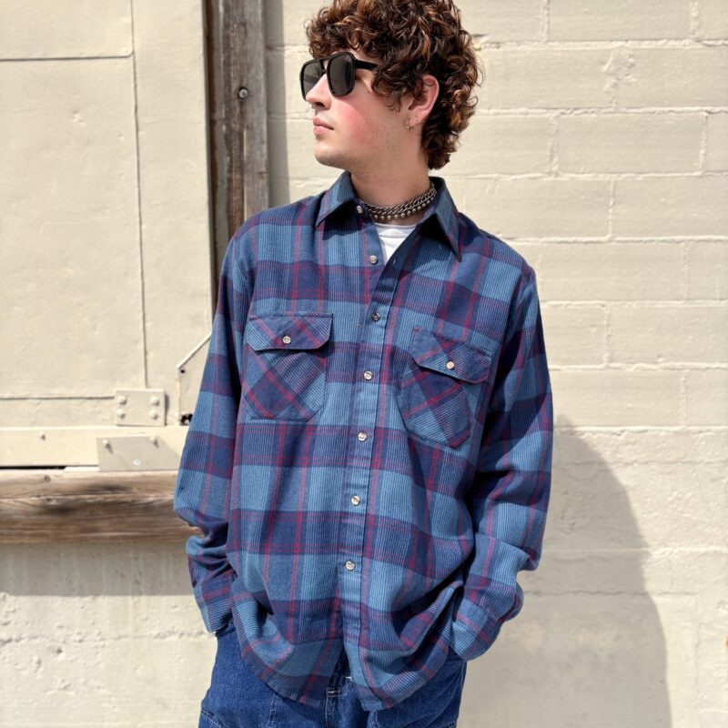 1980s Blue plaid flannel shirt