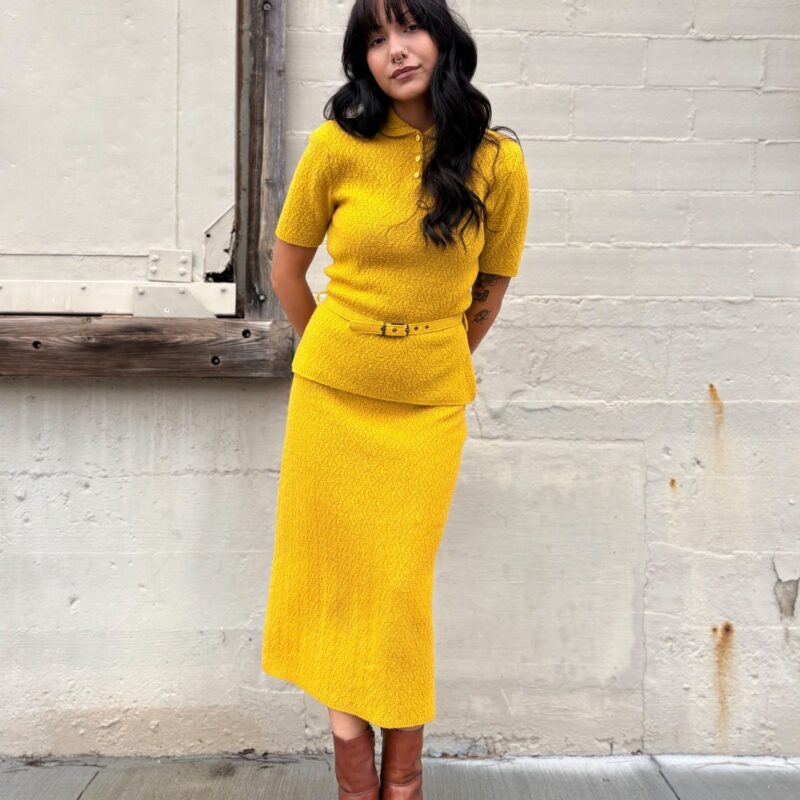 1960s Knit, mustard top and skirt set
