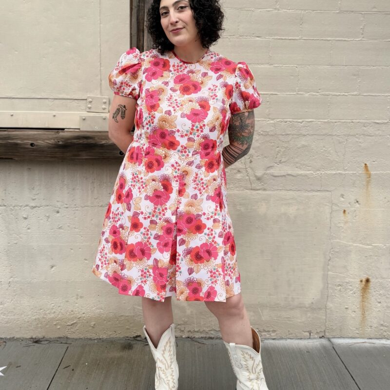 1960s floral, puff sleeve dress