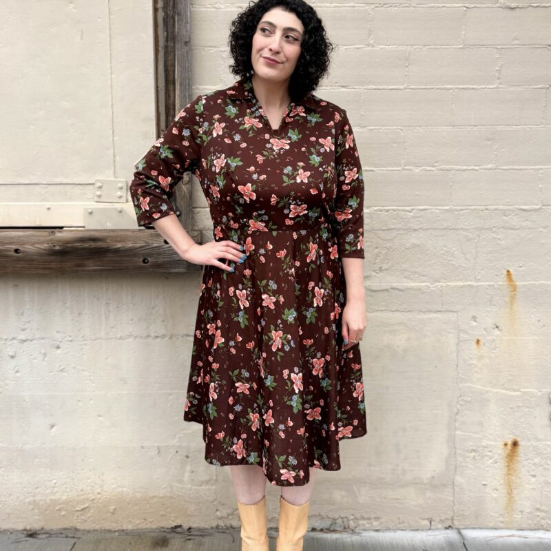 1970s brown floral dress