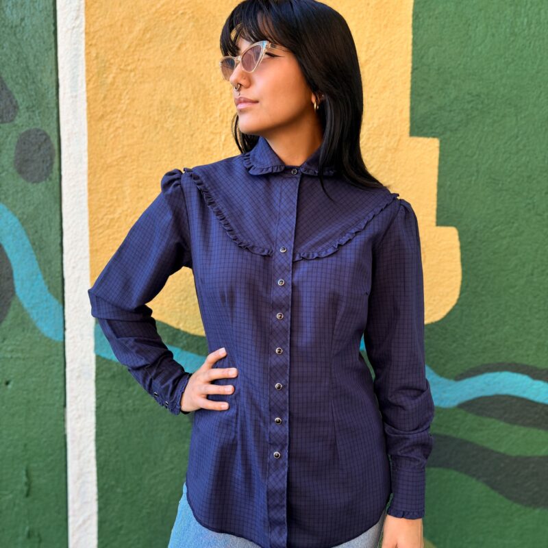 1980s navy prairie western shirt