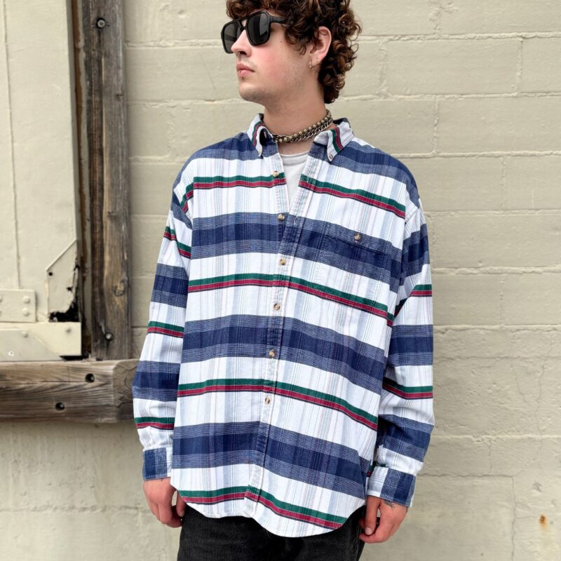 1990s Navy & White Plaid Flannel Shirt