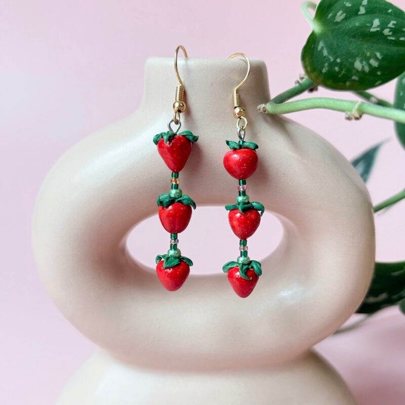TSE x Sam Roberts red triple strawberry earrings