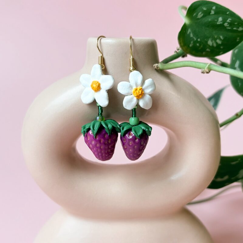 TSE x Sam Roberts purple strawberry flower earrings