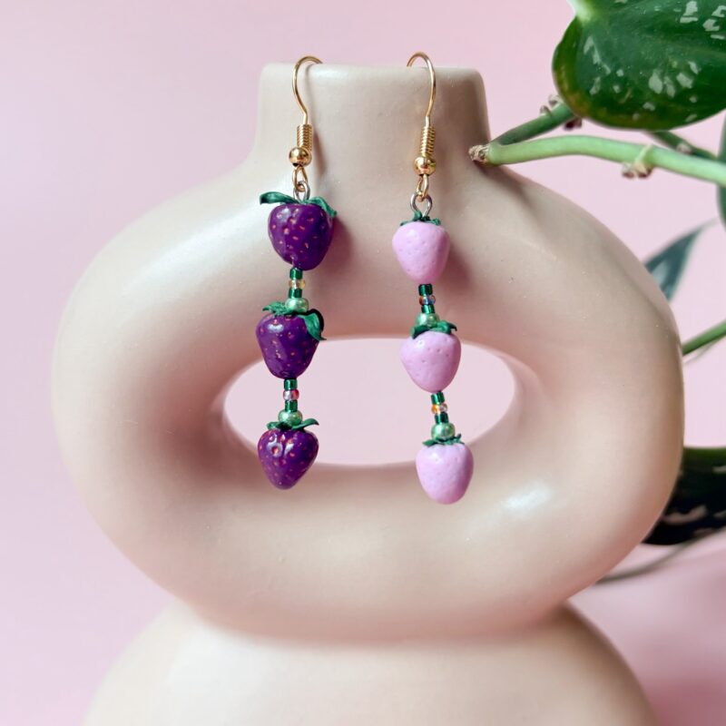 TSE x Sam Roberts mismatched triple strawberry earrings