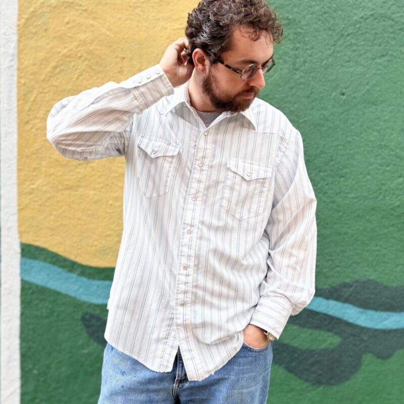 1980s Wrangler White & Blue Striped Shirt