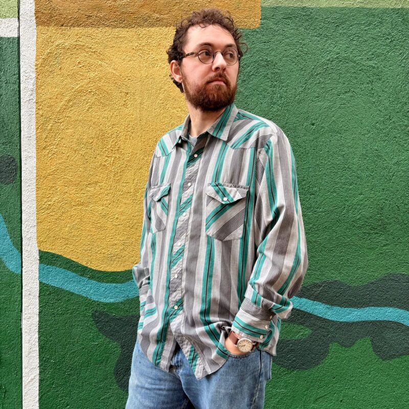 90s Wrangler Gray/Teal Striped Shirt
