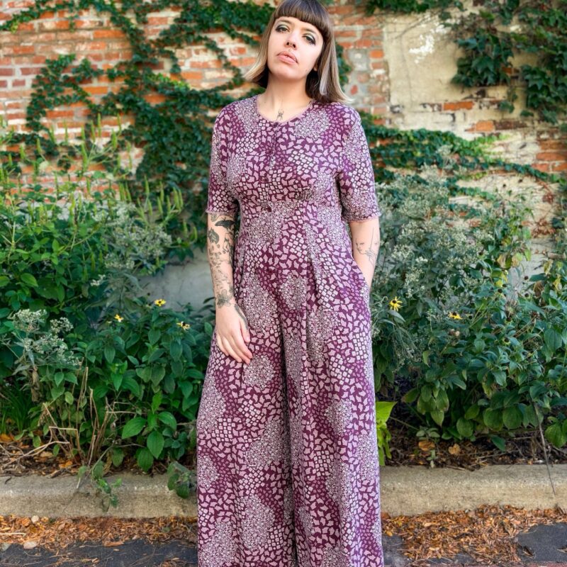 1990s purple floral jumpsuit