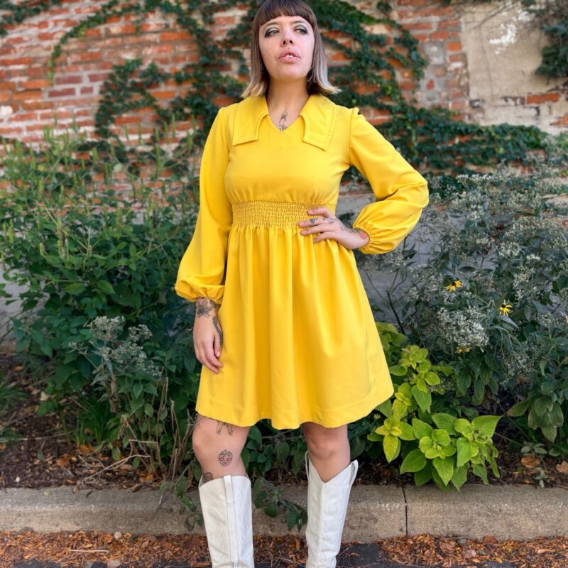 1960s yellow bishop sleeve dress