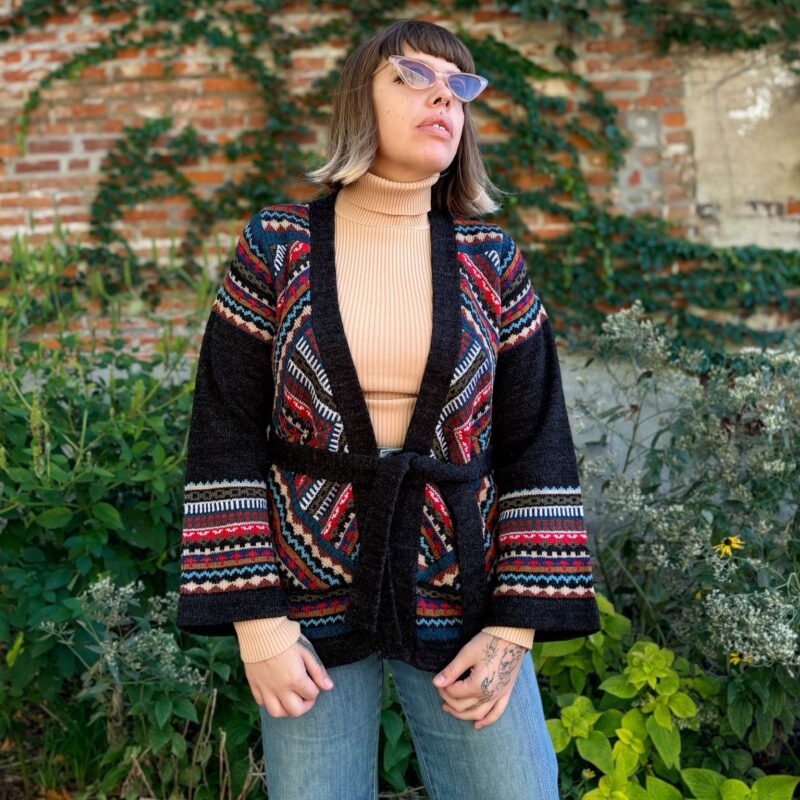 1970s printed boho sweater