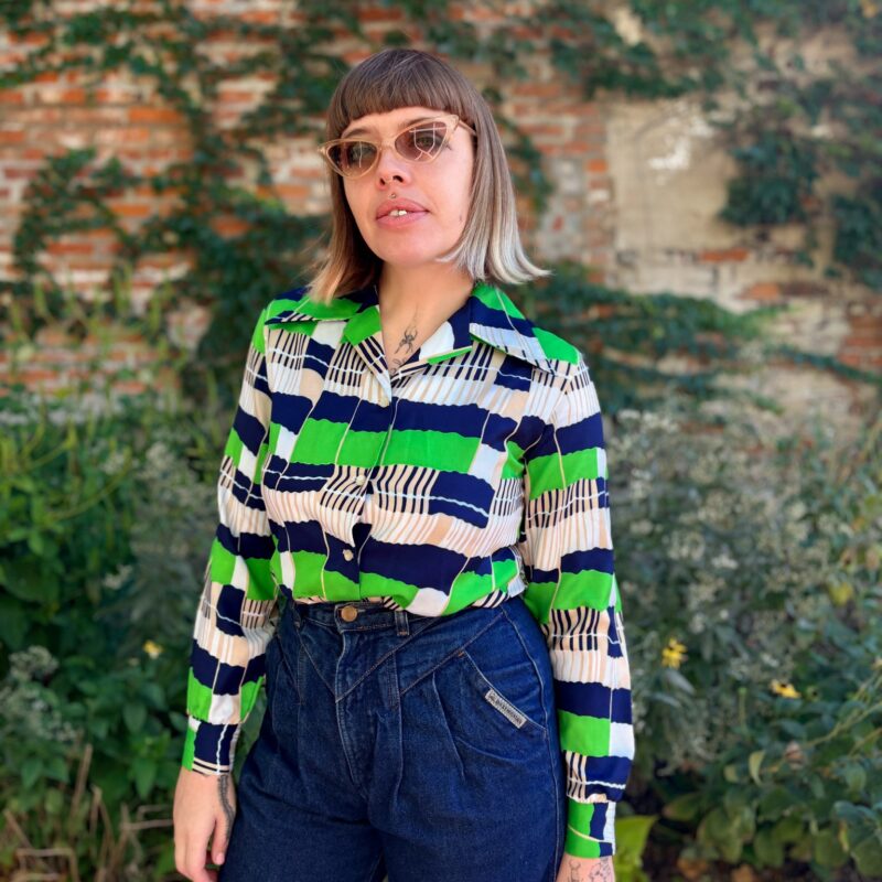 1970s Green & Navy printed shirt
